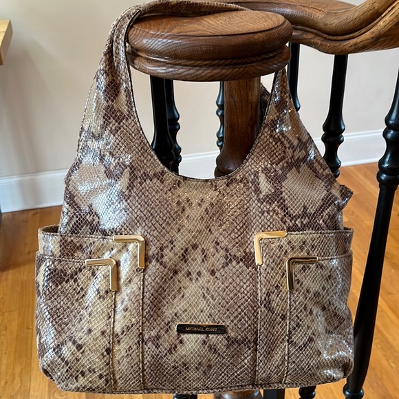 Michael Kors Snake Print Hobo Bag - Brown and Gold - Picture 1 of 7